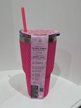 Manna Kadar Hot Pink Studded Tumbler with Lid & Straw